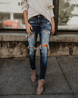 Women Slim-fit Holes Pant Jeans