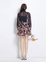 Retro Lantern Sleeve Slim Printed Dress