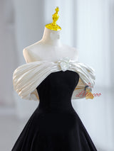 Black Velvet Off the Shoulder Pleats Prom Dress