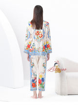 Palace Printed Long-sleeved Shirt+Wide-leg Pants Two-piece Suit