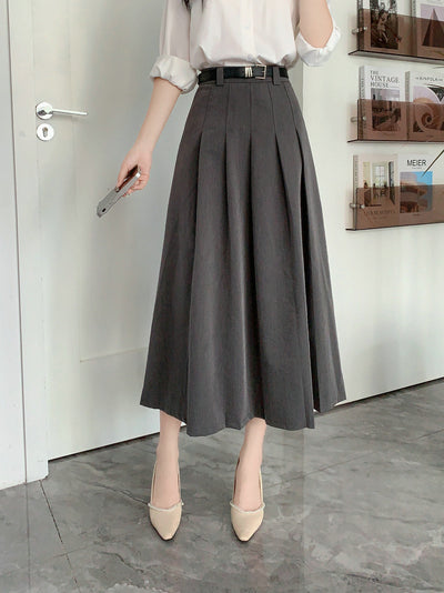 High Waist and Slim Casual Pleated Skirt with Belt