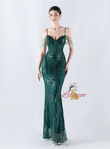 Spaghetti Straps Sequins Beading Prom Dress