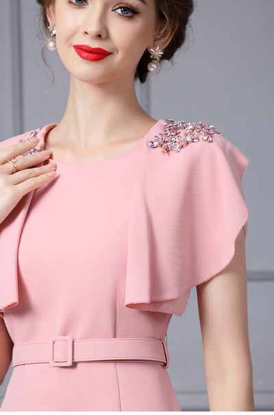 Pink Scoop Neck Crystal Beading Mother Of the Brides Dress