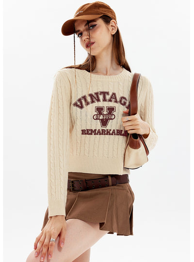 Twist Retro Letters Short Sweater