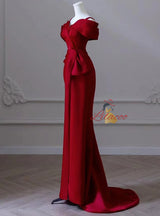 Burgundy Mermaid Satin Pleats Prom Dress