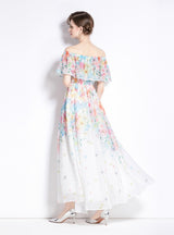 Ruffled Big Swing Split Chiffon Dress