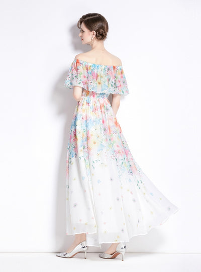 Ruffled Big Swing Split Chiffon Dress