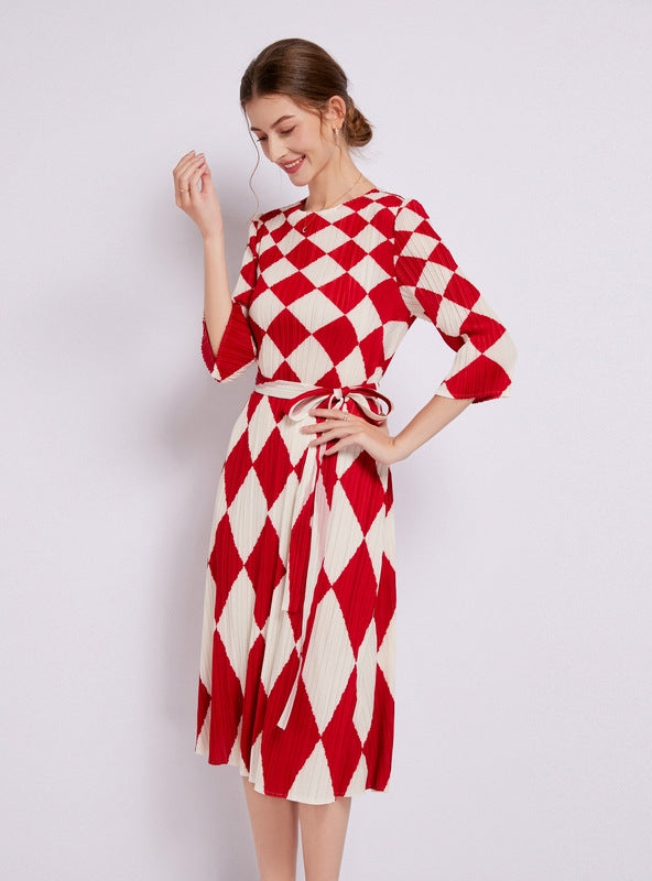 Diamond Print Short Sleeve Dress