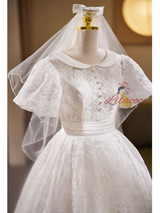 White Lace Puff Sleeve Wedding Dress