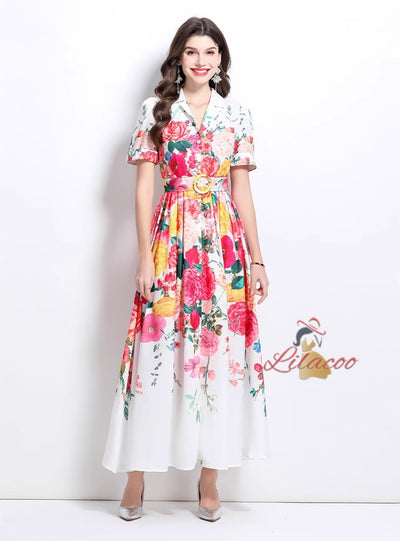 Retro Sleeveless Silm Waist Printed Dress