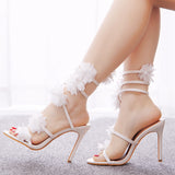 White Flower Fishmouth Straps Sandals