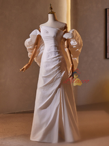 Simple White Strapless Pleats Split Wedding Dress