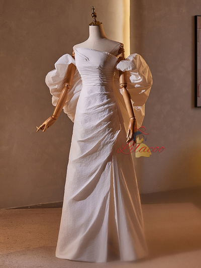 Simple White Strapless Pleats Split Wedding Dress