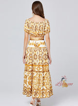 Retro Off the Shoulder Printed Skirt Dress