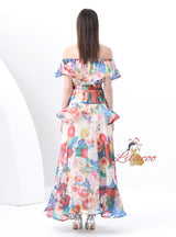 Printed Ruffled Chiffon Dress