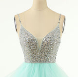 Tulle Spaghetti Straps Beading Homecoming Dress