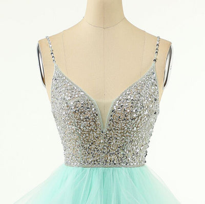 Tulle Spaghetti Straps Beading Homecoming Dress