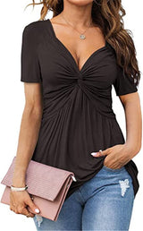 V-neck Twisted Short Sleeve Casual T-shirt