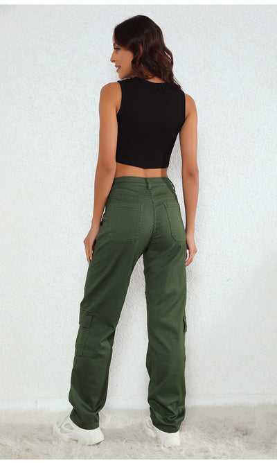 High Waist Loose Large Pocket Jeans