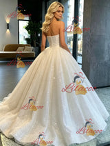 White Sequins Strapless Wedding Dress