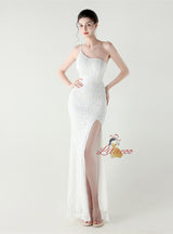 Mermaid One Shoulder Sequins Split Prom Dress