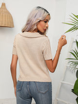Twist Lapel Short Sleeve Sweater Short Top