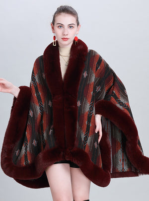 Fashion Fur Collar Jacquard Cloak Shawl