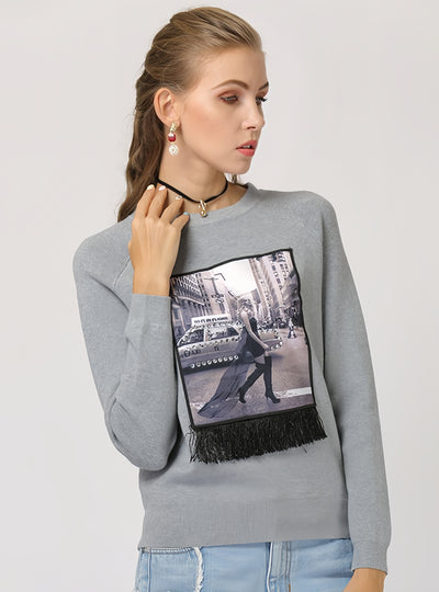 Round Neck Long Sleeve Slim Sweater