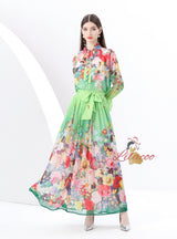 Women Printed Chiffon Shirt+Skirt Suit