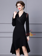Black V-neck Long Sleeve Mother Of The Bride Dress