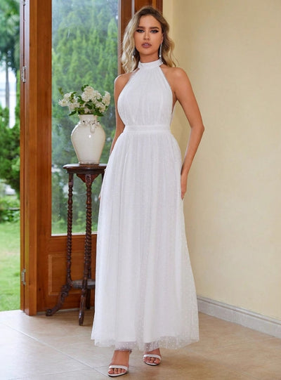 Fashion Halter Gauze Stitching Dress