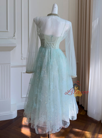 Green Sequins Mesh Suspender Dress