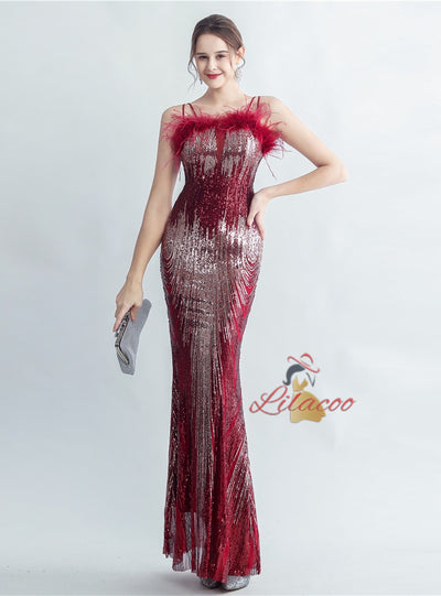 Spaghetti Straps Sequins Mermaid Prom Dress