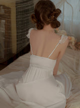 Sexy Backless Solid Color Ice Silk Long Pajamas