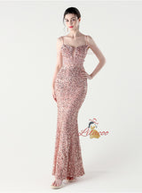 Mermaid Sequins Spaghetti Straps Appliques Prom Dress