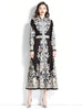 Retro Lapel Lantern Sleeve Printed Dress