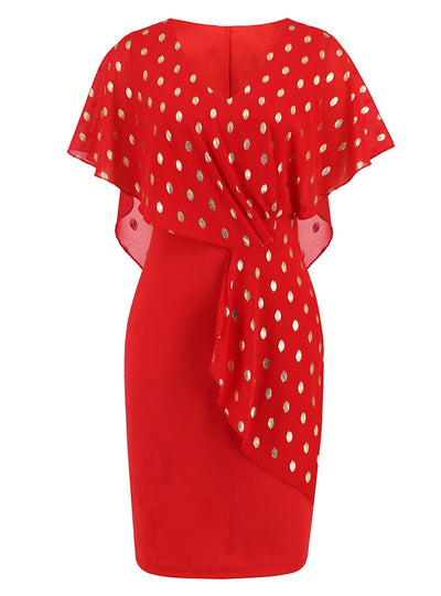 Slim-fit V-neck Gilded Polka-dot Chiffon Dress