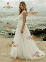 White Tulle Lace Straps Wedding Dress