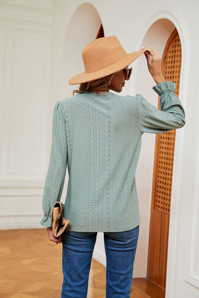Lace V-neck Loose Long Sleeve T-shirt