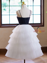 White Tulle Spaghetti Straps Homecoming Dress