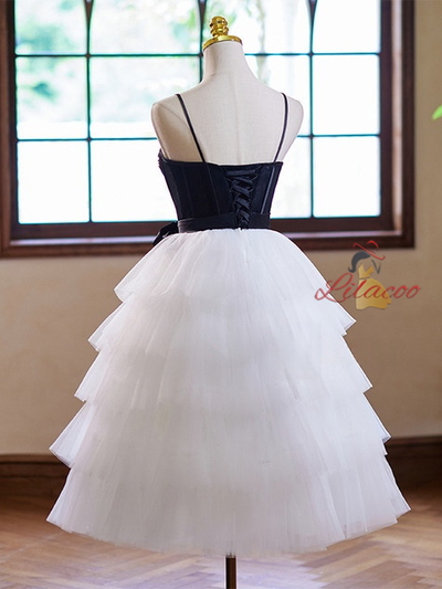 White Tulle Spaghetti Straps Homecoming Dress