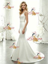 White Mermaid Satin Straps Beading Wedding Dress
