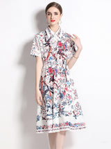 Shirt Lapel Short Sleeve Printed Big Swing Dress