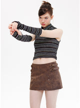 High-necked Sleeveless Striped Knitted Vest