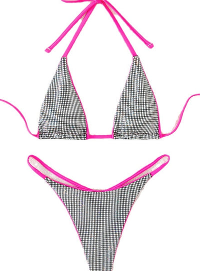 Sexy Backless Lace-up Contrast Swimsuit