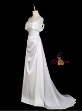 White Satin Off the Shoulder Wedding Dress