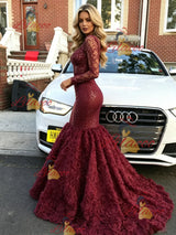 Burgundy Mermaid Sequins V-neck Prom Dress