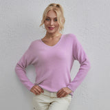 V-neck Solid Color Casual Pullover Sweater