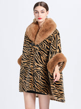 Wool-padded Imitation Rabbit Dur Collar Shawl Cloak