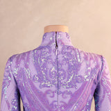 Purple Sequins Long Sleeve Prom Dress